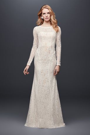 Allover Lace Long-Sleeve Sheath Wedding Dress