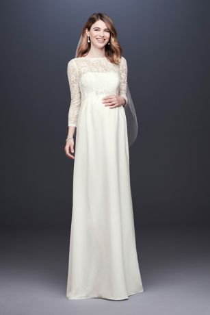 3/4 Sleeve Crepe Sheath Maternity Wedding Dress