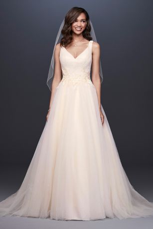 Appliqued Glitter Tulle A-Line Wedding Dress