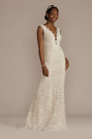 Allover Lace Tank Wedding Gown with V-Back Detail