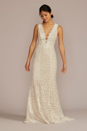 Allover Lace Tank Wedding Gown with V-Back Detail