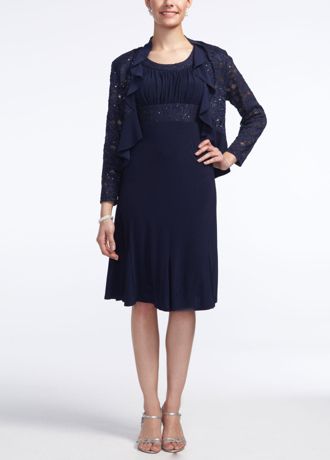 3/4 Sleeve Lace Ruffle Jersey Jacket Dress