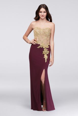 Appliqued Lace and Jersey Corset-Style Dress