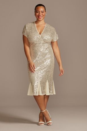 Allover Sequin Plus Size Wedding Dress with Godets