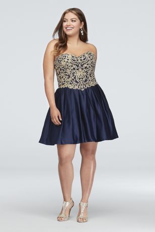 Appliqued Satin Fit-and-Flare Sweetheart Dress