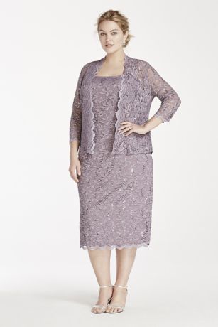 All Over Lace Tank dress with 3/4 Sleeve Jacket