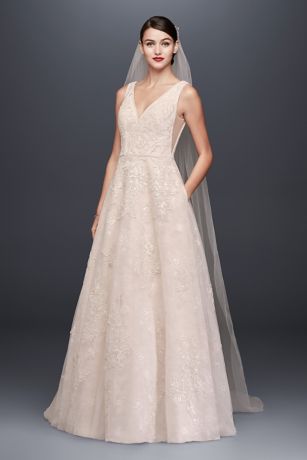 Appliqued Tulle-Over-Lace A-Line Wedding Dress