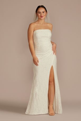 Allover Lace Strapless Sheath Wedding Dress