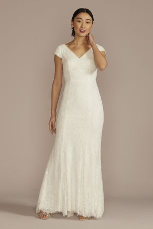 Allover Lace Cap Sleeve Mermaid Wedding Dress