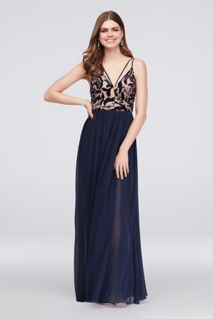 Velvet and Sequin Bodice A-Line Gown