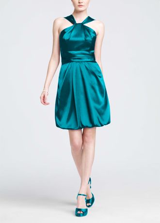 Y Neck Charmeuse Dress with Bubble Hem