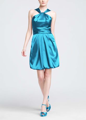 Y Neck Charmeuse Dress with Bubble Hem