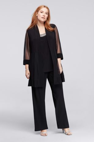 3-Piece Plus Size Pantsuit with Beaded Neckline