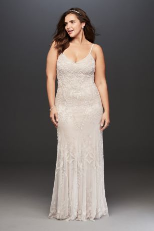 Allover Floral Beaded Plus Size Wedding Dress