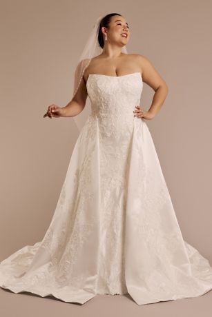 Appliqued Satin Wedding Dress with Overskirt