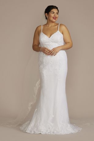 Appliqued Lace-Up Spaghetti Strap Wedding Dress