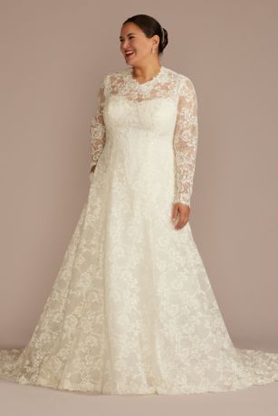 Allover Lace Long Sleeve Mock Neck Wedding Dress