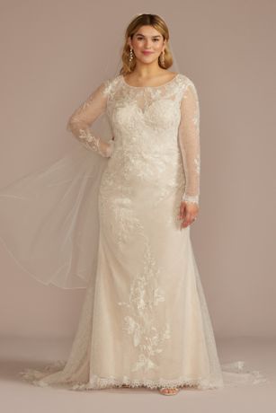 Allover Lace Long Sleeve Sheath Wedding Dress