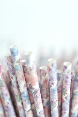 Vintage Floral Print Paper Straws Set of 75