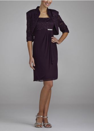 3/4 Sleeve Chiffon and Lace Jacket Dress