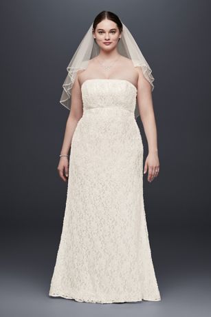 Allover Beaded Lace Sheath Gown with Empire Waist