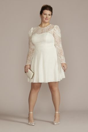 Allover Lace Puff Long Sleeve Mini Dress