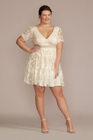 3D Floral Lace V-Neck Short Dress