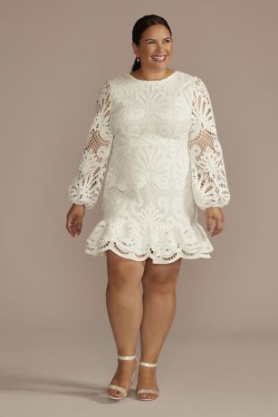 Allover Lace Flounce Hem Long Sleeve Dress