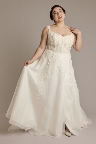 3D Floral Sweetheart Tank A-Line Wedding Dress