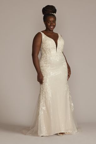 Allover Sequin Scrolling Lace Wedding Gown