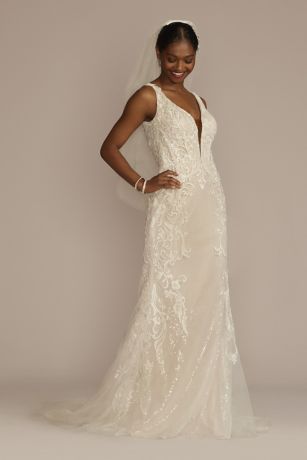 Allover Sequin Scrolling Lace Wedding Gown