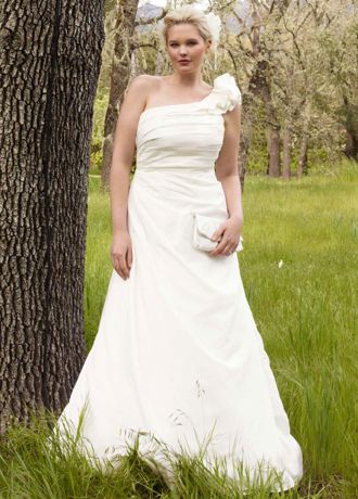 A-line Taffeta  Gown with One Shoulder Detail