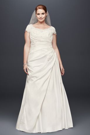 Appliqued Gathered Satin A-Line Wedding Dress