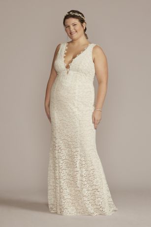 Allover Lace Tank Wedding Gown with V-Back Detail