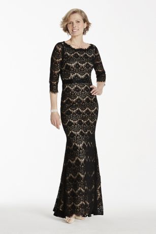 3/4 Sleeve Lace Dress with Beaded Sash