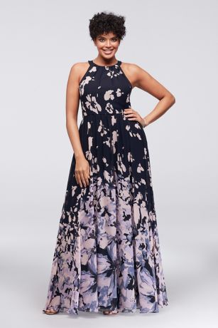 Abstract Floral Chiffon Tie-Back Gown