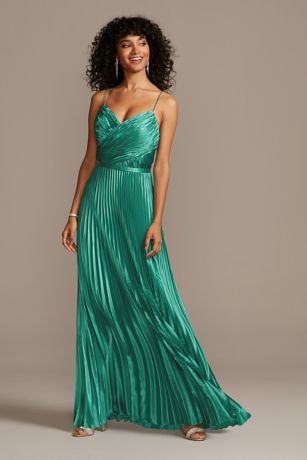 Accordion Pleat Satin A-Line Dress