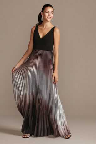 Accordion Pleated Ombre Satin Dress