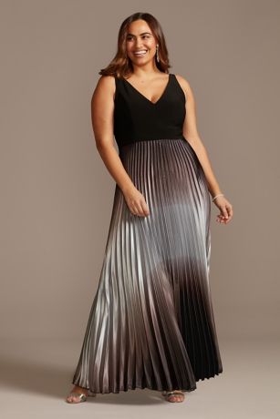 Accordion Pleated Ombre Satin Dress