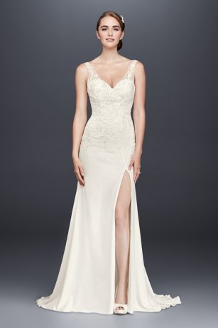 As Is Lace Appliqued Stretch Crepe Wedding Dress