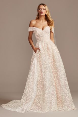 As Is Floral Beaded Off the Shoulder Wedding Dress