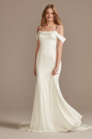 As Is Off Shoulder Cowl Neck Satin Wedding Dress