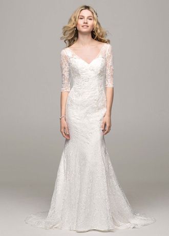 3/4 Sleeve All Over Lace Trumpet Gown