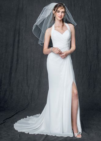 As Is Chiffon Gown with Slit and Halter Tie Back