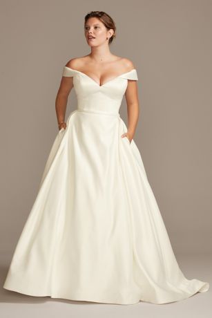 As Is Off Shoulder Satin Plus Size Wedding Dress