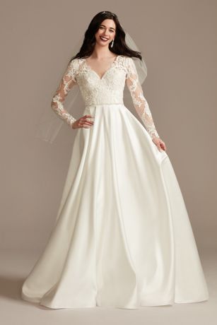 As Is Long Sleeve Satin Applique Wedding Dress