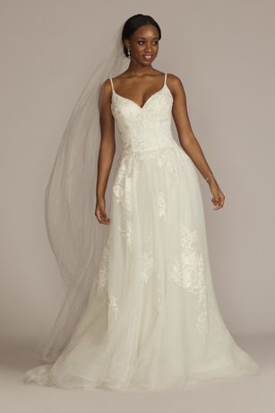 As Is Floral Applique Drop Waist Wedding Dress