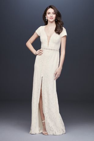 As Is Deep V-Neck Cap Sleeve Lace Wedding