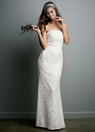 Allover Beaded Lace Sheath Gown with Empire Waist.