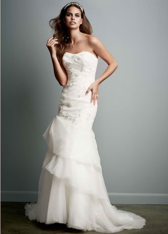 As Is Organza Trumpet Gown with Floral Detail